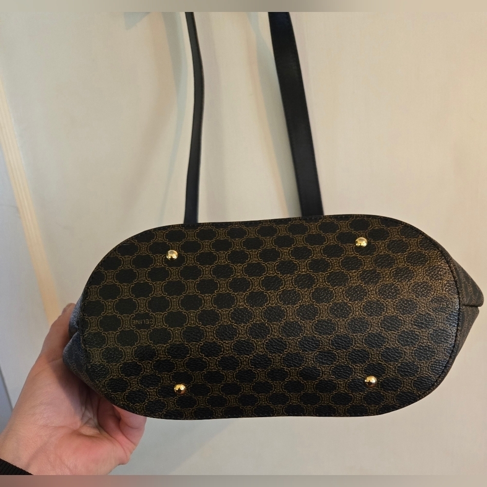 Celine | Double Zip Shoulder Tote Bag | Macadam Canvas & Black Leather | Vintage - Picture 7 of 16